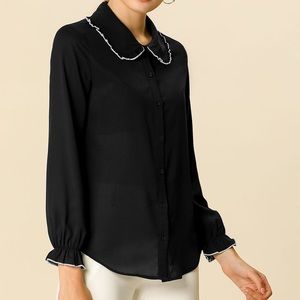 2 for $30! Offers open! Allegra K blouse w Ruffle Collar Solid Blouse White Trim